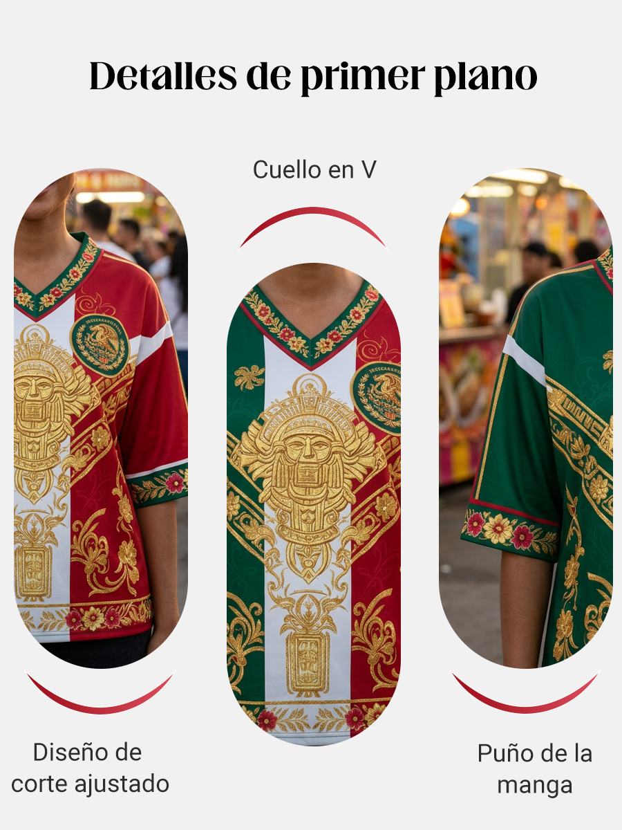 Camiseta estampada con diseño artístico de amor por el fútbol mexicano para mujer