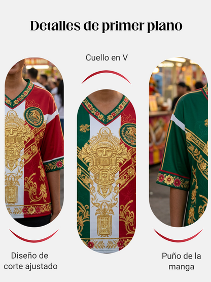 Camiseta estampada con diseño artístico de amor por el fútbol mexicano para mujer