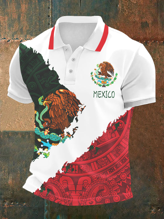 Camisa casual deportiva POLO de manga corta con diseño de cultura mexicana para hombre
