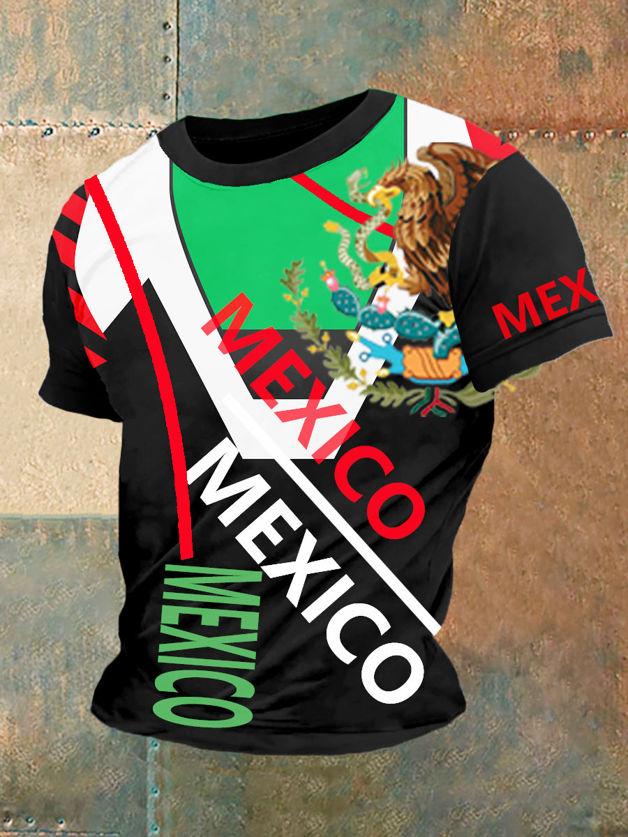 Hombres Cinco de Mayo México emblema personalizado rojo, blanco y verde ropa deportiva de manga corta Top