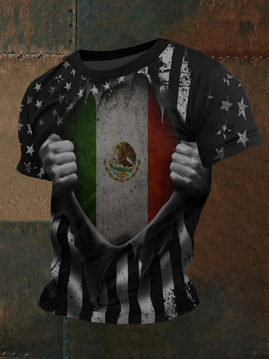 Top de manga corta con estampado de bandera mexicana Cinco de Mayo para hombre