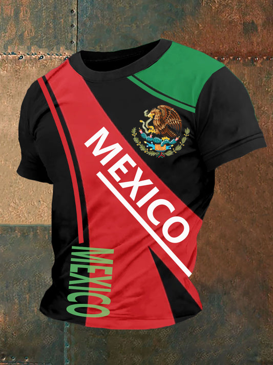 Hombres Cinco de Mayo México emblema personalizado rojo, blanco y verde ropa deportiva de manga corta Top
