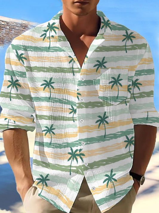 Camisa hawaiana de la manga larga de la galleta del árbol de coco de los hombres