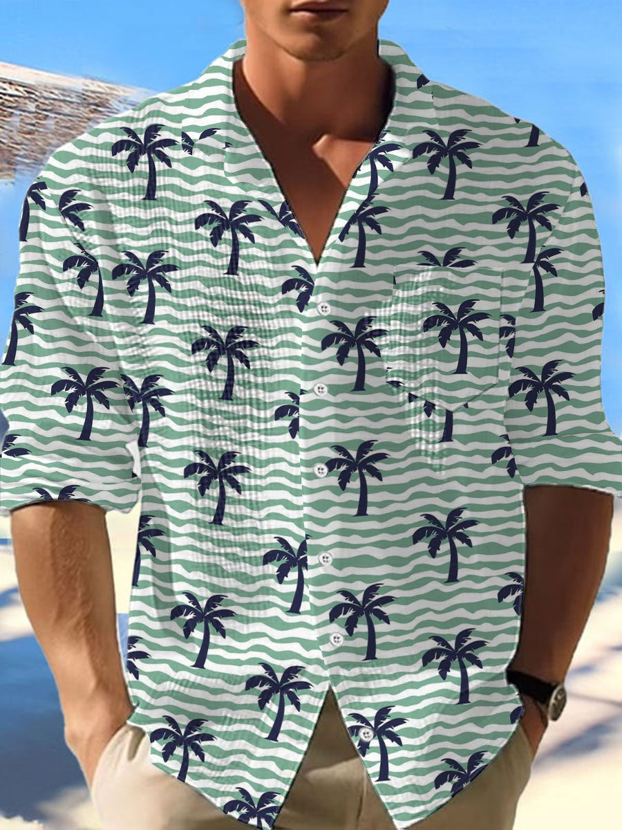 Camisa hawaiana de la manga larga de la galleta del árbol de coco de los hombres