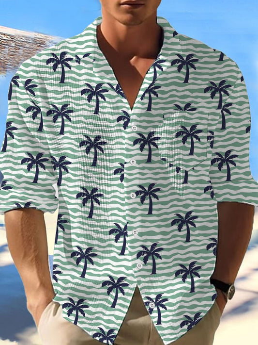 Camisa hawaiana de la manga larga de la galleta del árbol de coco de los hombres
