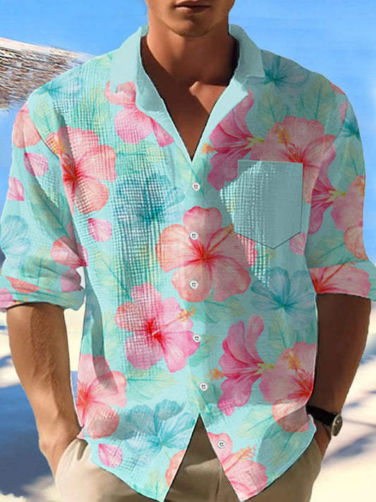 Camisa de manga larga Hawaii Waffle para hombre