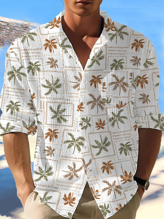Camisa hawaiana de la manga larga de la galleta del árbol de coco de los hombres