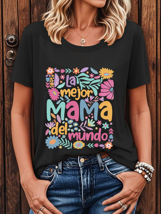 Camiseta floral de manga corta para mujer La mejor mamá del mundo