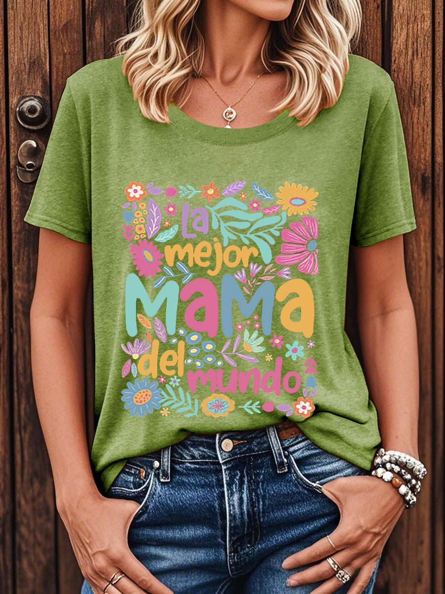 Camiseta floral de manga corta para mujer La mejor mamá del mundo