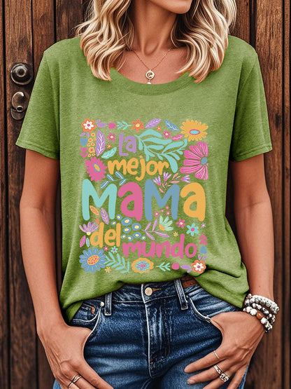 Camiseta floral de manga corta para mujer La mejor mamá del mundo