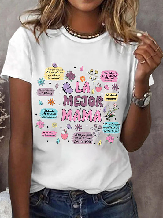 Camiseta floral de manga corta para mujer La mejor mamá del mundo