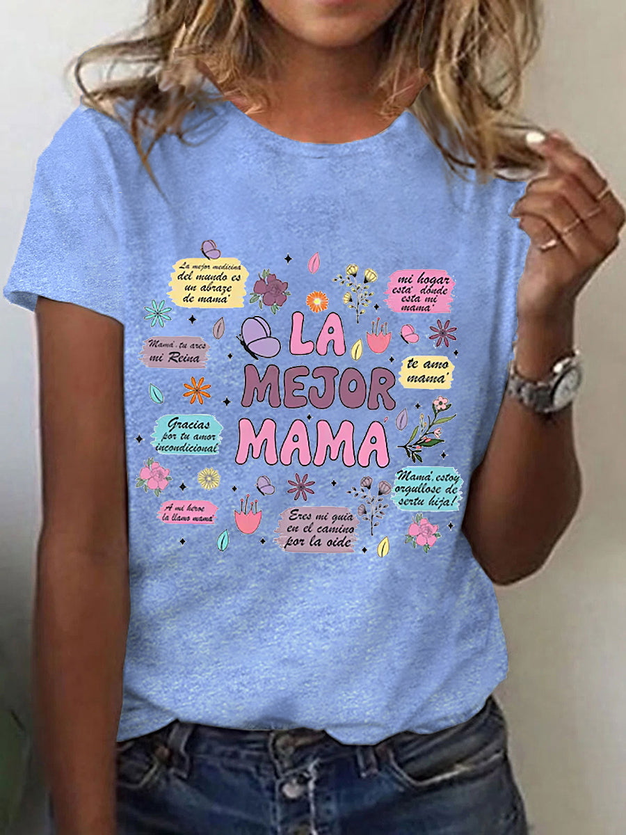 Camiseta floral de manga corta para mujer La mejor mamá del mundo