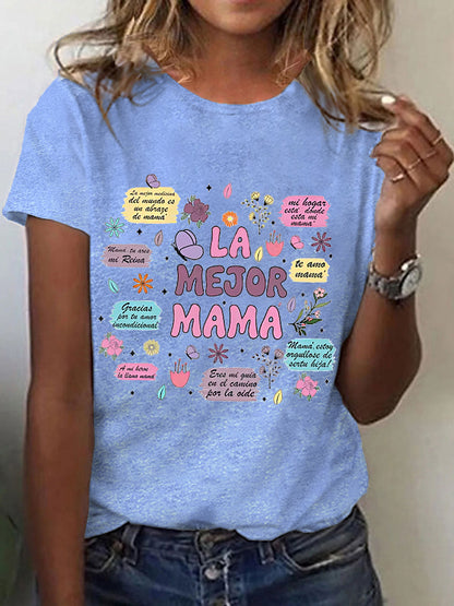 Camiseta floral de manga corta para mujer La mejor mamá del mundo