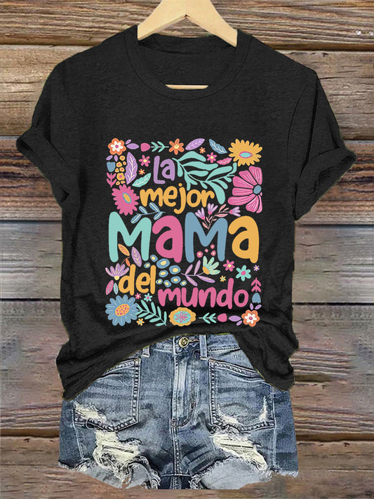Camiseta floral de manga corta para mujer La mejor mamá del mundo