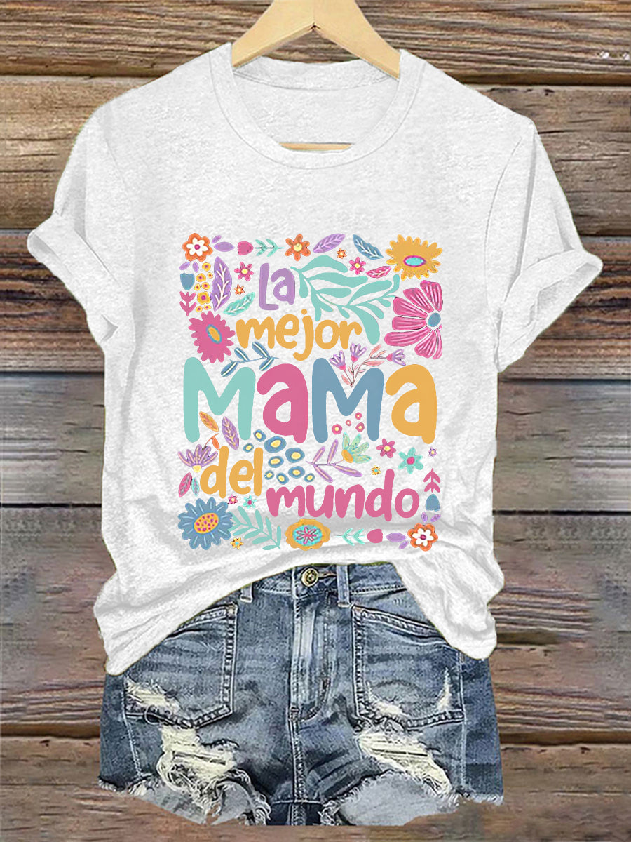 Camiseta floral de manga corta para mujer La mejor mamá del mundo