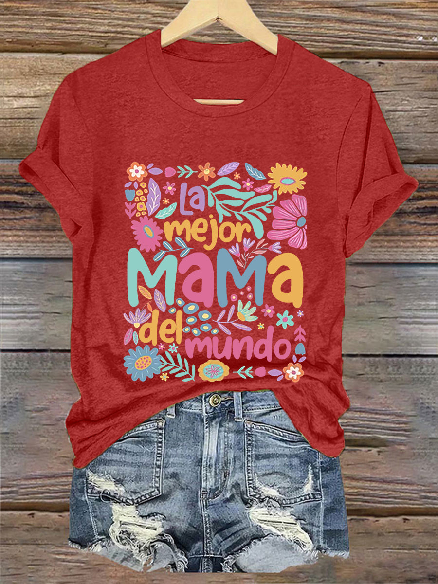 Camiseta floral de manga corta para mujer La mejor mamá del mundo