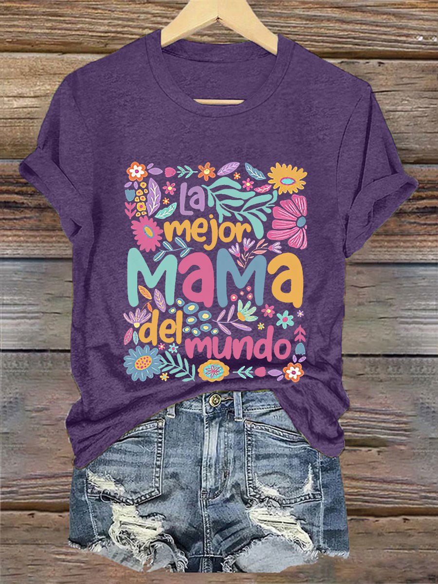 Camiseta floral de manga corta para mujer La mejor mamá del mundo