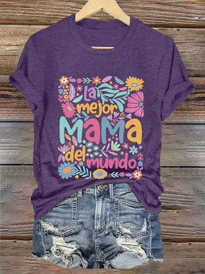 Camiseta floral de manga corta para mujer La mejor mamá del mundo