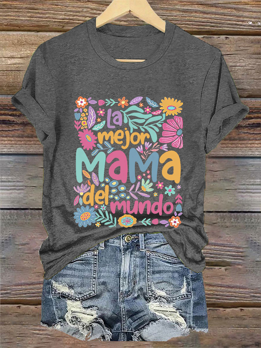 Camiseta floral de manga corta para mujer La mejor mamá del mundo