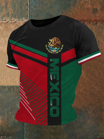 Camiseta casual con estampado de bandera de México para hombre