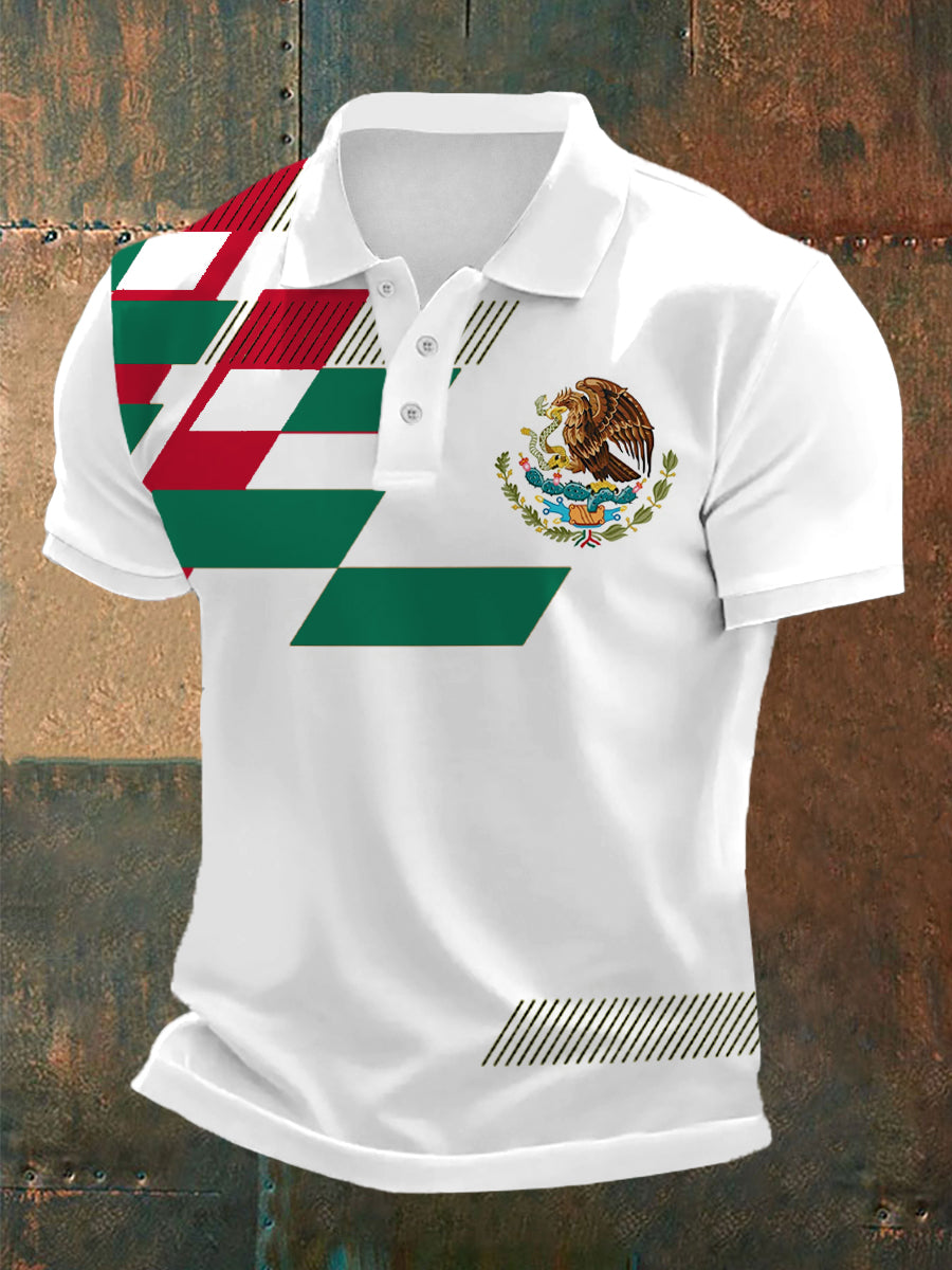 Polo Casual con Estampado de Bandera de México para Hombre