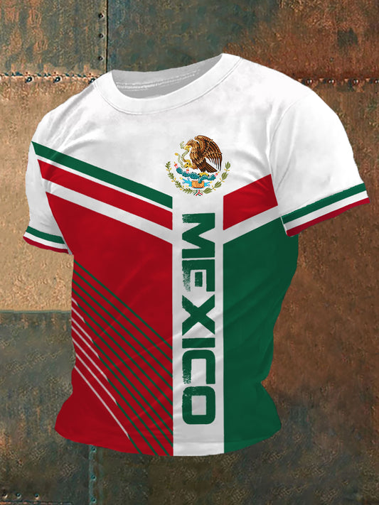 Camiseta casual con estampado de bandera de México para hombre