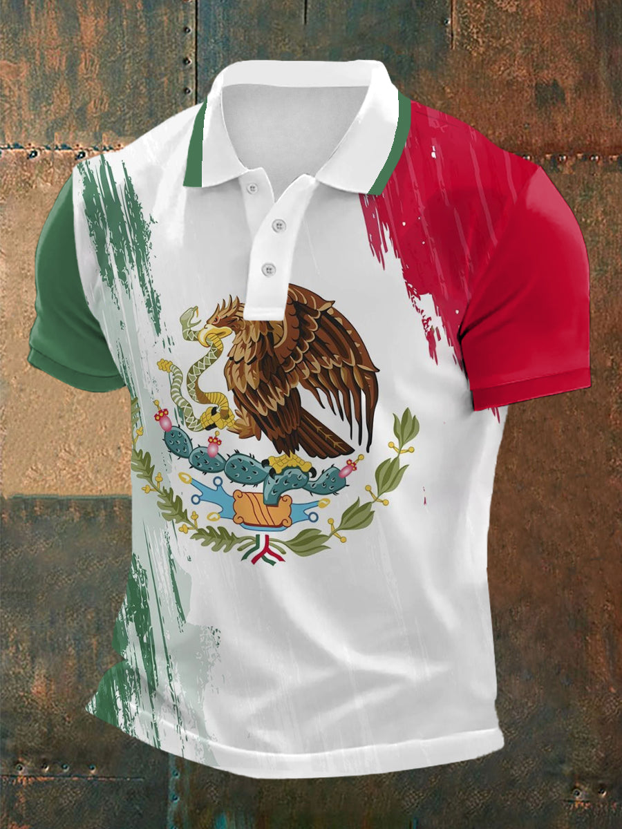 Polo Casual con Estampado de Bandera de México para Hombre