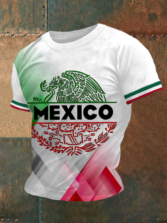 Camiseta casual con estampado de bandera de México para hombre