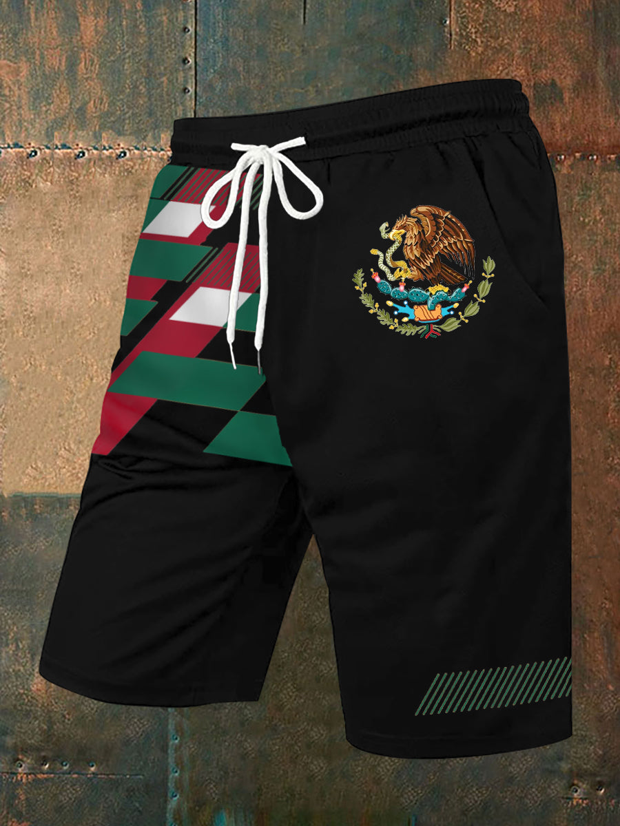 Pantalones cortos casuales con estampado de bandera de México para hombre