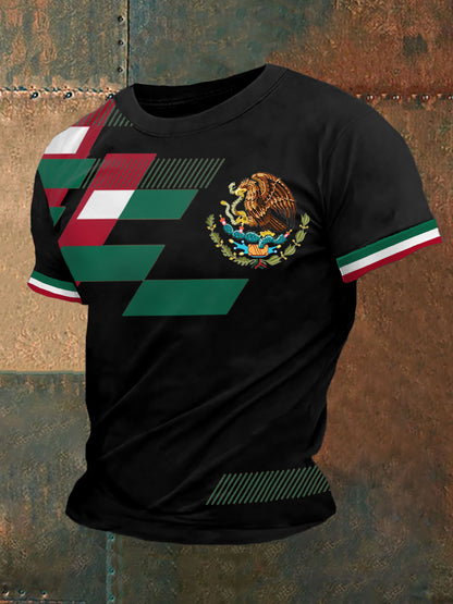 Camiseta casual con estampado de bandera de México para hombre