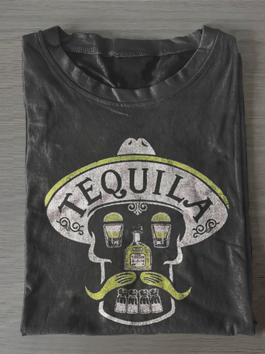 Unisex Tequila Impreso Vintage Moda Camiseta de manga corta