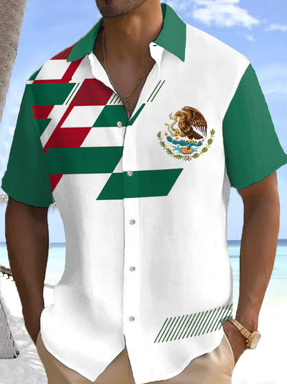 Camisa casual con estampado de bandera de México para hombre