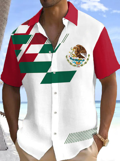 Camisa casual con estampado de bandera de México para hombre