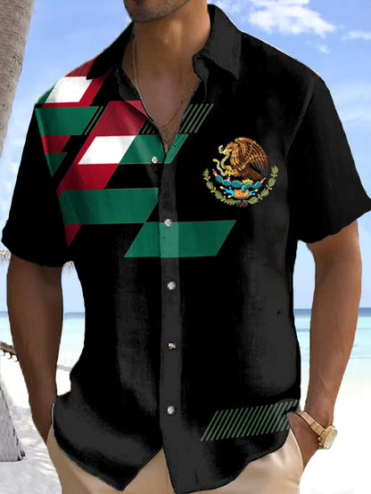 Camisa casual con estampado de bandera de México para hombre