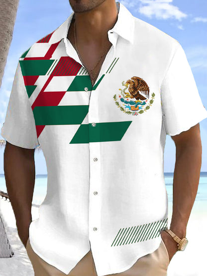 Camisa casual con estampado de bandera de México para hombre