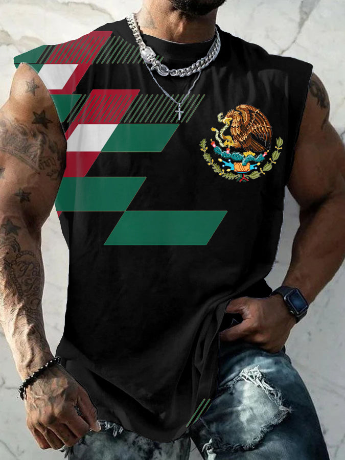 Camiseta sin mangas casual con estampado de bandera de México para hombre