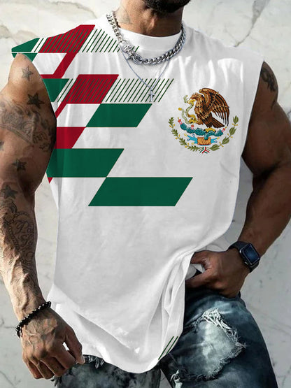 Camiseta sin mangas casual con estampado de bandera de México para hombre
