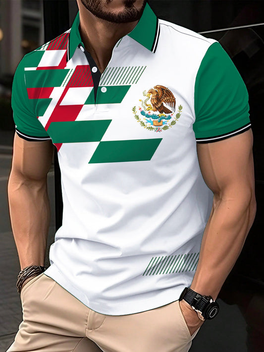 Polo Casual con Estampado de Bandera de México para Hombre
