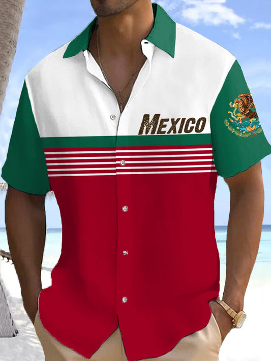 Camisa casual con estampado de rayas de México para hombre