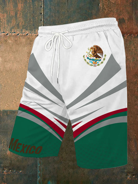 Pantalones cortos casuales con estampado de bandera de México para hombre