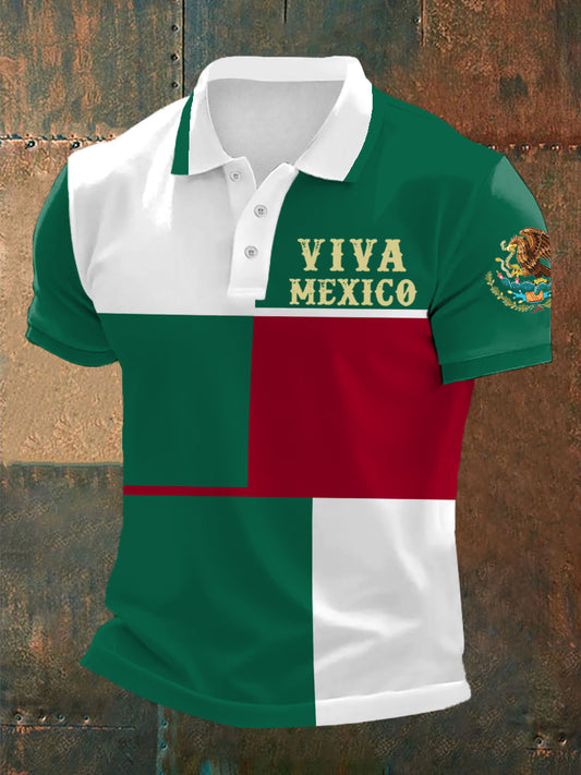 Polo Casual con Estampado Colorblock Viva Mexico para Hombre