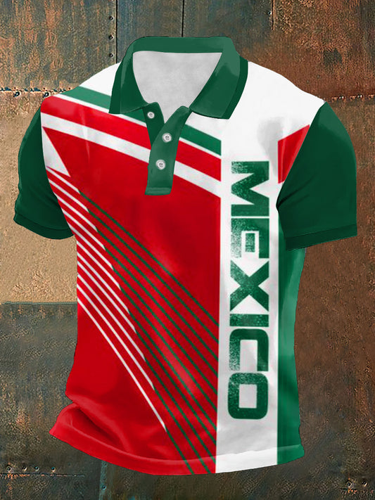Camiseta de manga corta México Print Polo Neck para hombre