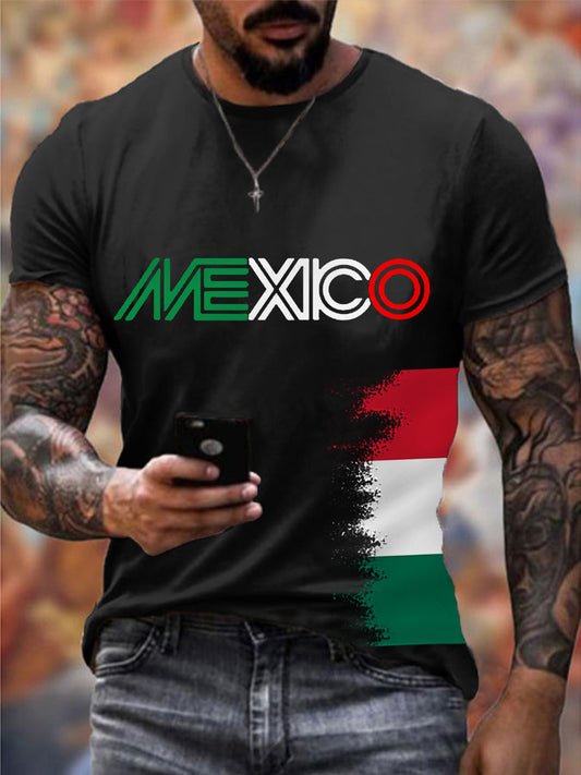 Mexico Falg Print Casual Tee para hombre