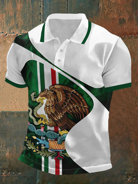 Camiseta de manga corta Mexico Eagle Print Polo Neck para hombre