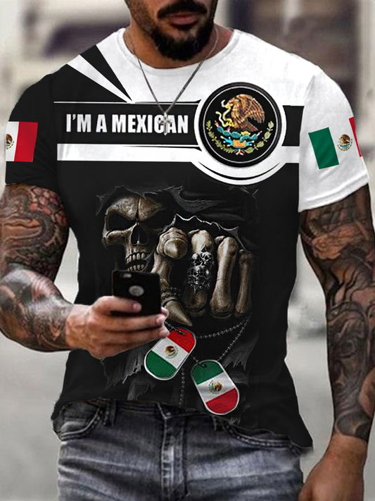 Hombres I'm A Mexican Skeleton Mexico Falg Print Casual Tee