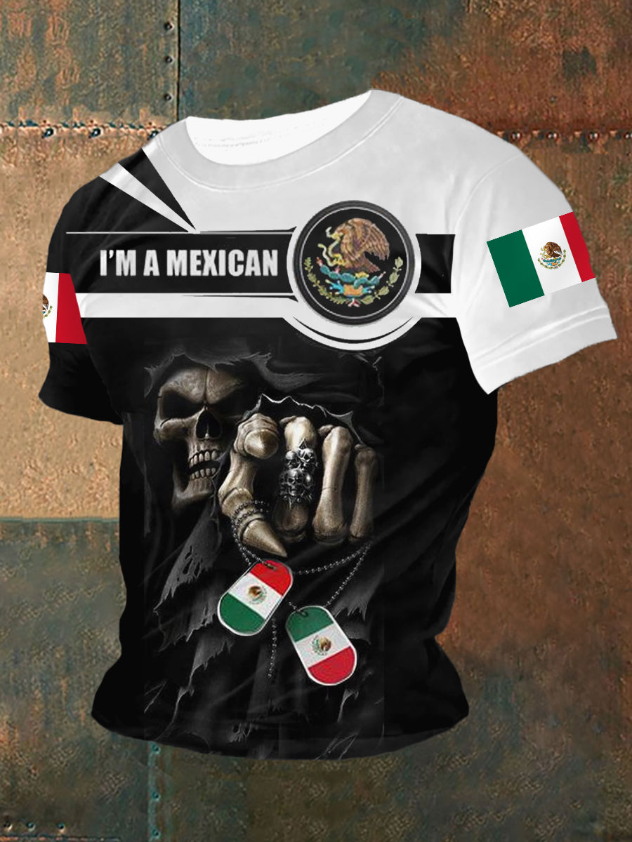 Hombres I'm A Mexican Skeleton Mexico Falg Print Casual Tee