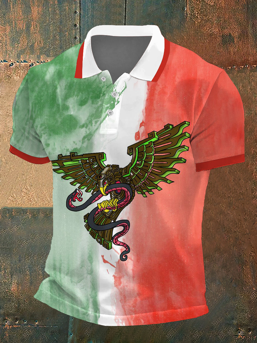 Contraste mexicano impresión Polo cuello manga corta camiseta de los hombres
