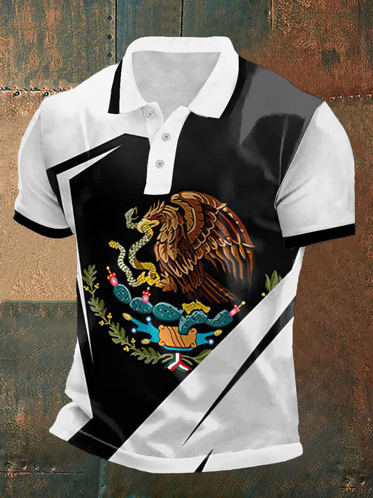 Camiseta de manga corta con cuello en polo estampado estilo Nexico para hombre