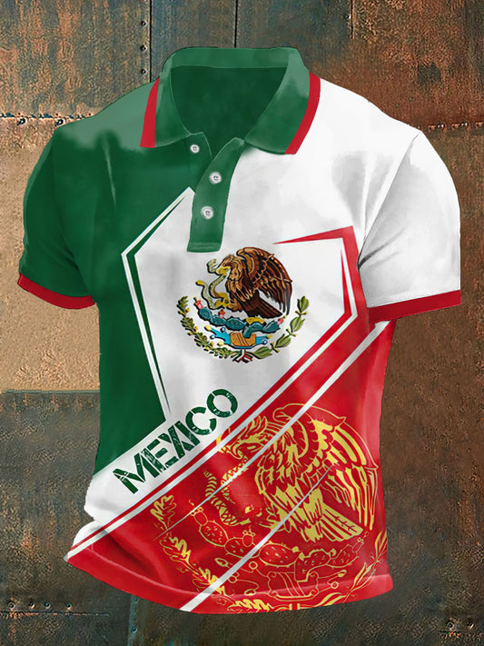 Camiseta de manga corta México Print Polo Neck para hombre