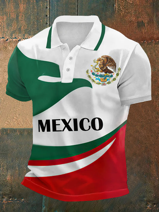 Camiseta de manga corta México Print Polo Neck para hombre